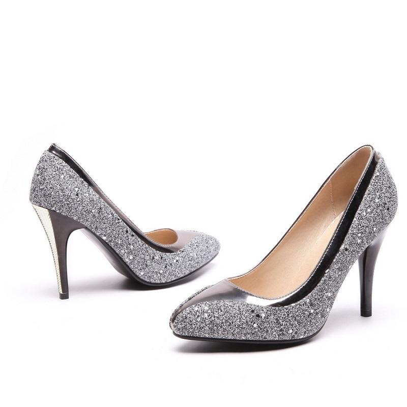 Glitter Bling Spike Heel Pointed Toe Pumps Sandals Shoes