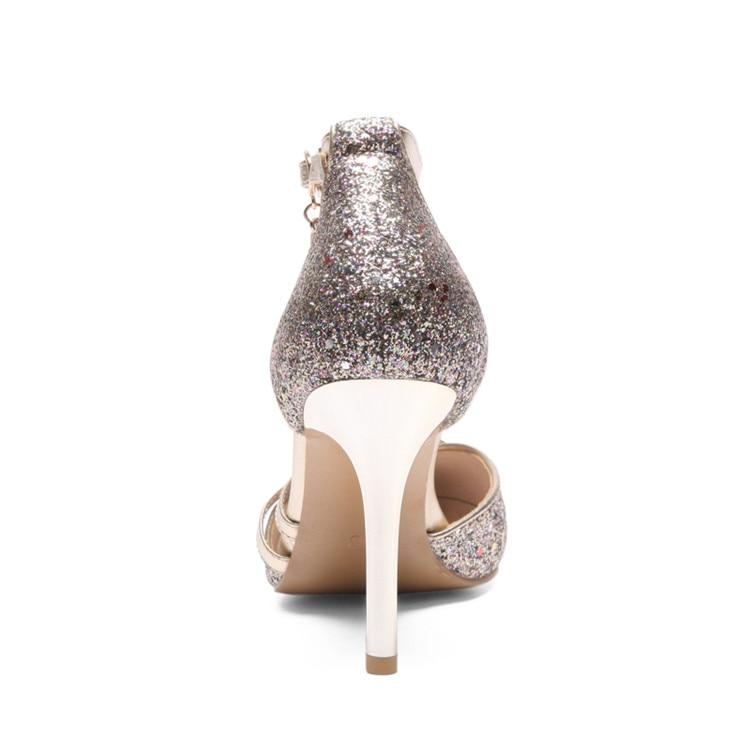 Bling Crystal Pencil Heels Ankle Strap Pumps Sandals