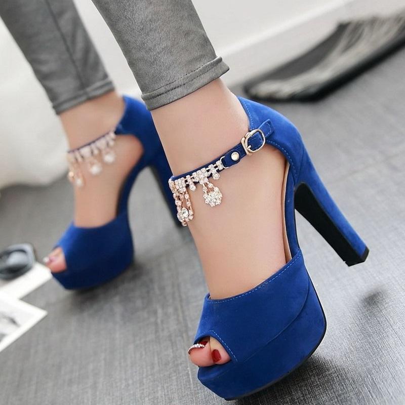 Peep Toe Rhinestone Crystal High Heels Pump Shoes