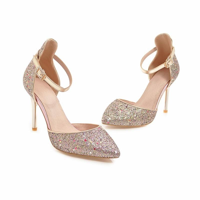 Classy Bling PU Ankle Strap Sexy High Heel Pumps Shoes