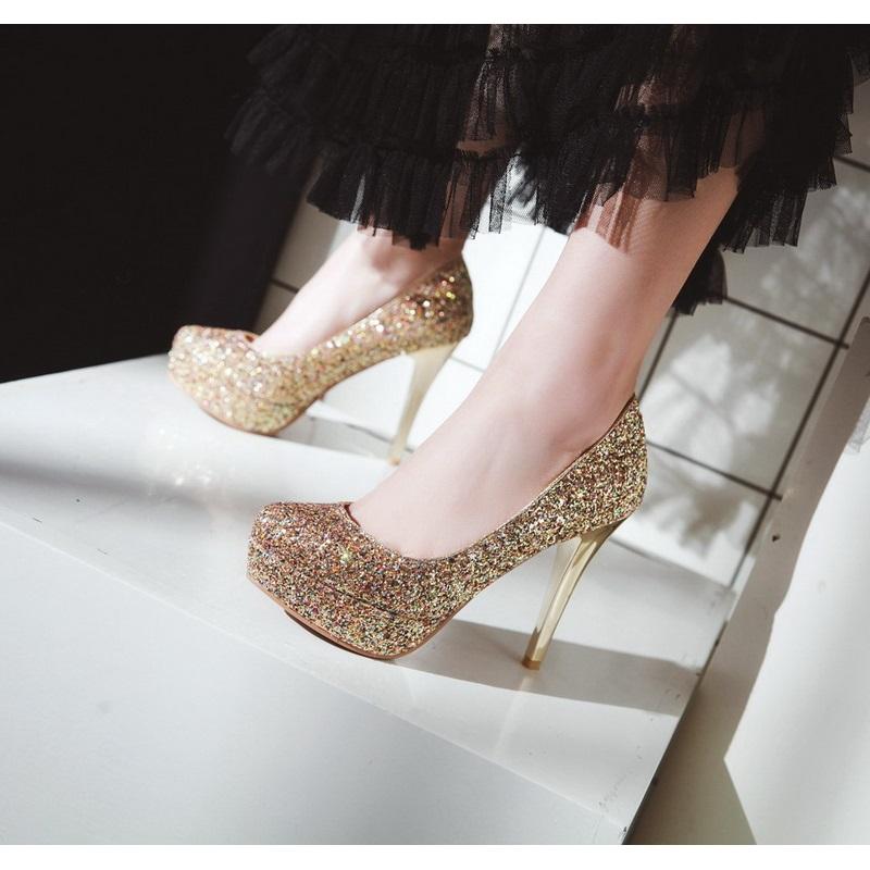 New Sexy Bling Thin High Heels Platform Pump Shoes