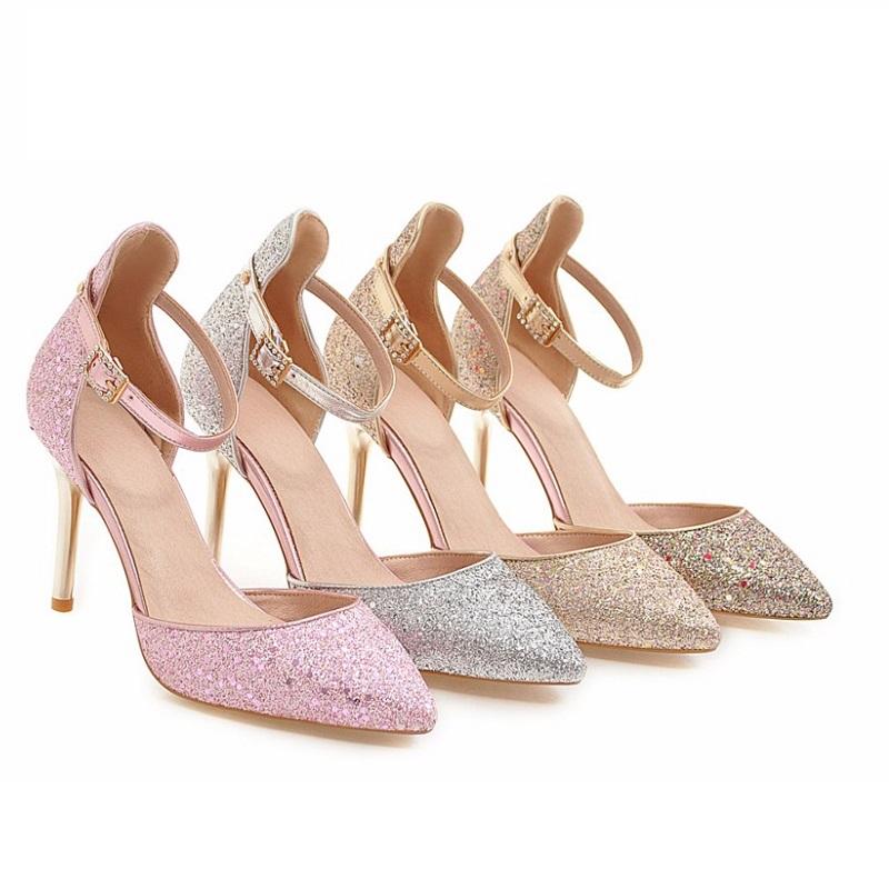 Classy Bling PU Ankle Strap Sexy High Heel Pumps Shoes
