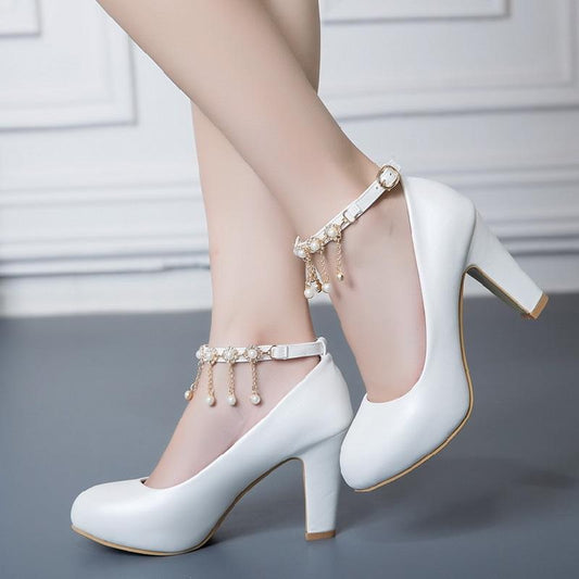 Elegant High Heel String Bead Ankle Strap Pump Sandals