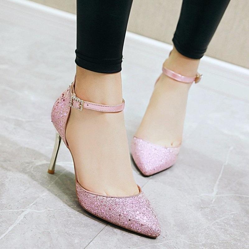 Classy Bling PU Ankle Strap Sexy High Heel Pumps Shoes