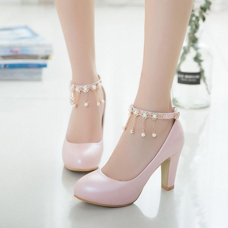 Elegant High Heel String Bead Ankle Strap Pump Sandals