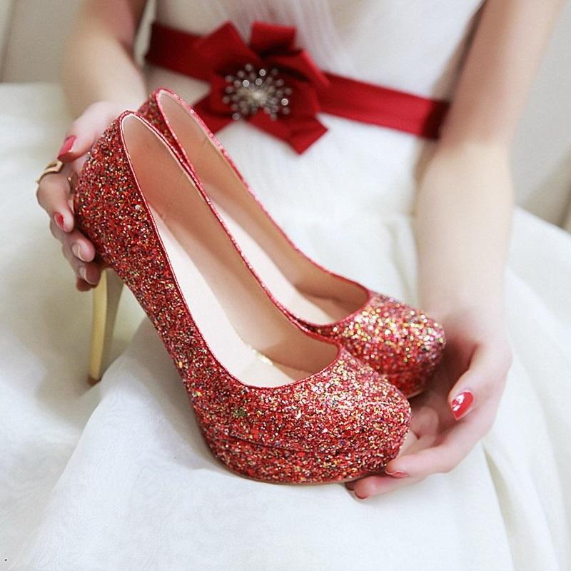 New Sexy Bling Thin High Heels Platform Pump Shoes