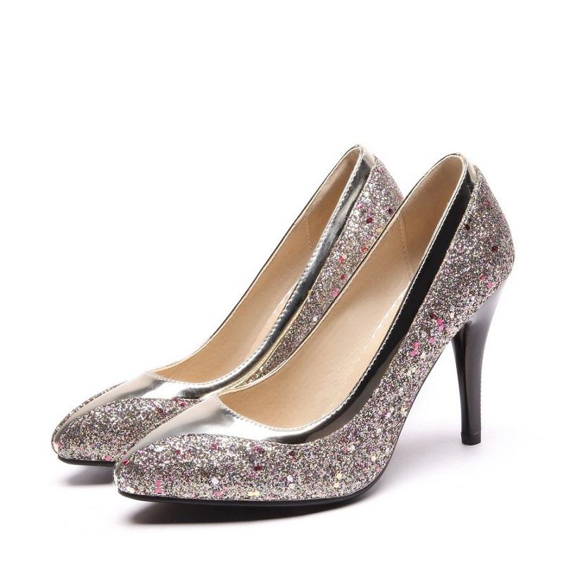 Glitter Bling Spike Heel Pointed Toe Pumps Sandals Shoes