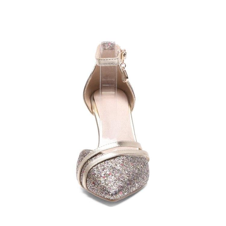 Bling Crystal Pencil Heels Ankle Strap Pumps Sandals