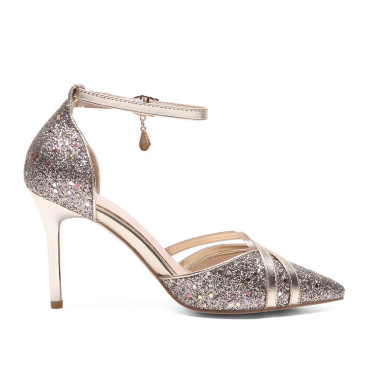 Bling Crystal Pencil Heels Ankle Strap Pumps Sandals
