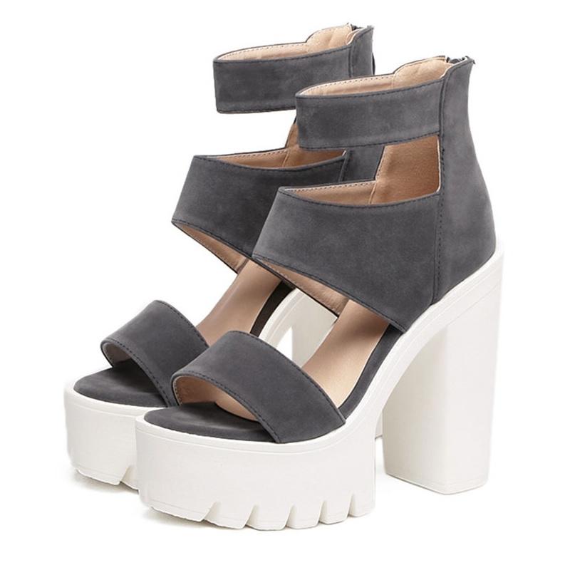 Cutouts Open Toe Thick High Heel Gladiator Sandals