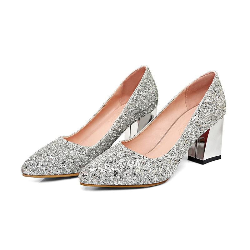 Bling Pointed Toe Glitter High Heel Pump Shoes