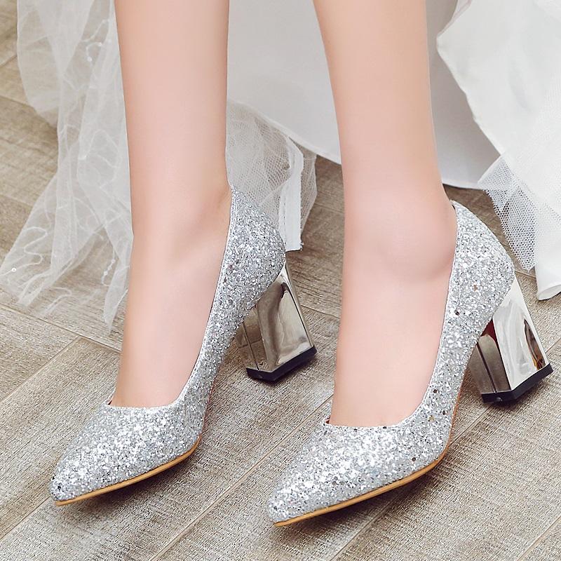 Bling Pointed Toe Glitter High Heel Pump Shoes