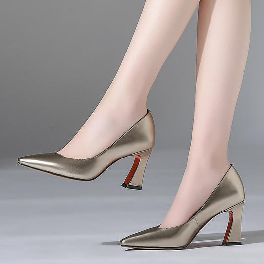 Exquisite Real Leather Pointed Toe Slip On Pumps Shoes