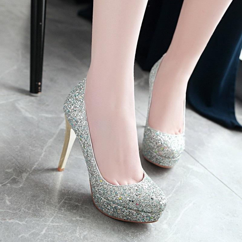 New Sexy Bling Thin High Heels Platform Pump Shoes