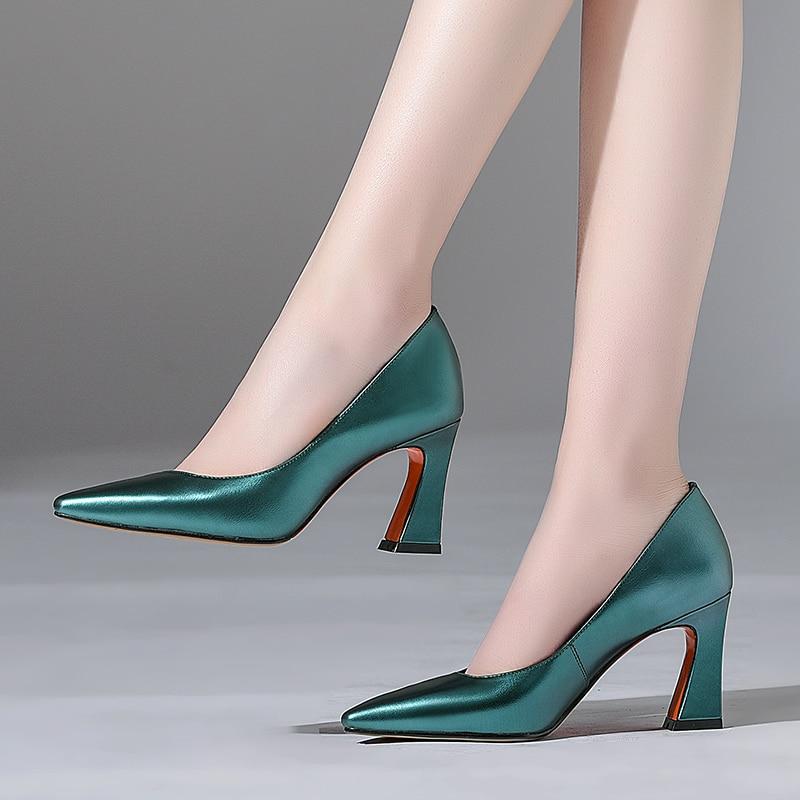 Exquisite Real Leather Pointed Toe Slip On Pumps Shoes