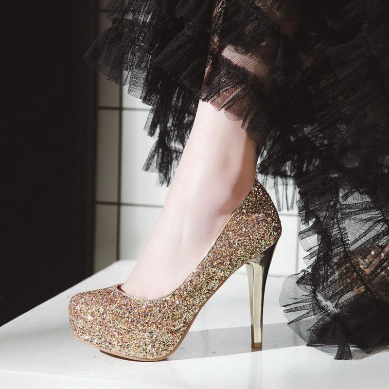 New Sexy Bling Thin High Heels Platform Pump Shoes