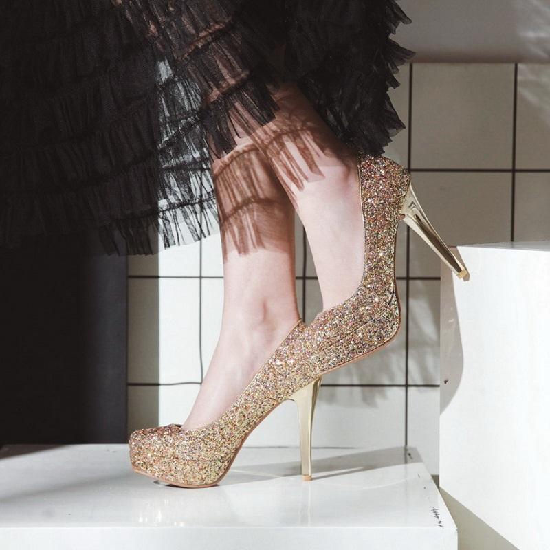 New Sexy Bling Thin High Heels Platform Pump Shoes