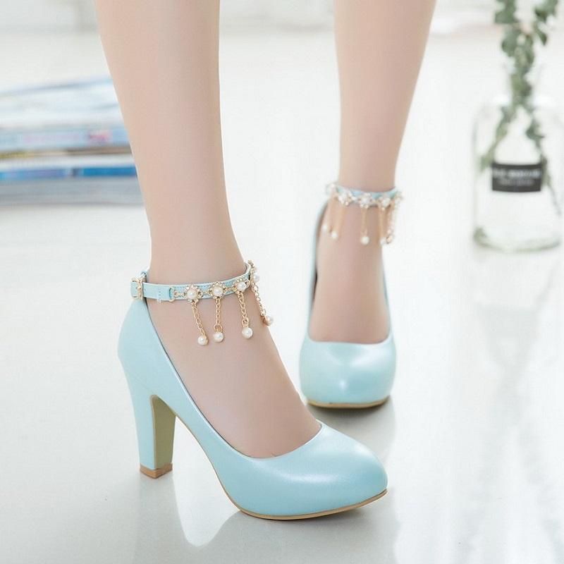 Elegant High Heel String Bead Ankle Strap Pump Sandals