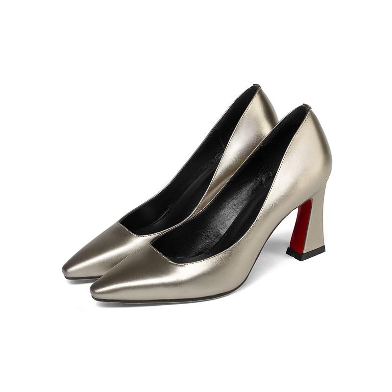 Exquisite Real Leather Pointed Toe Slip On Pumps Shoes