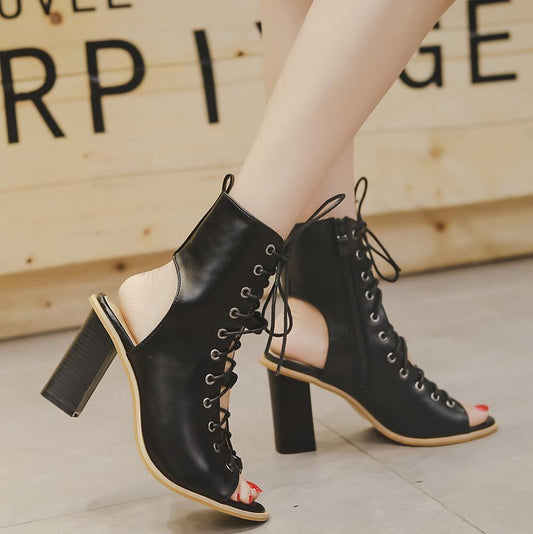 Cool Cross Tied High Heel Peep Toe Pumps Sandals