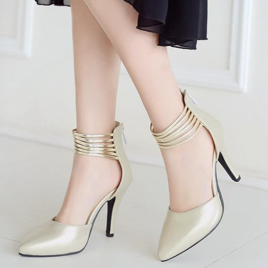 Elegant Pointed Toe Thin Ankle Wrap High Heel Pumps Shoes