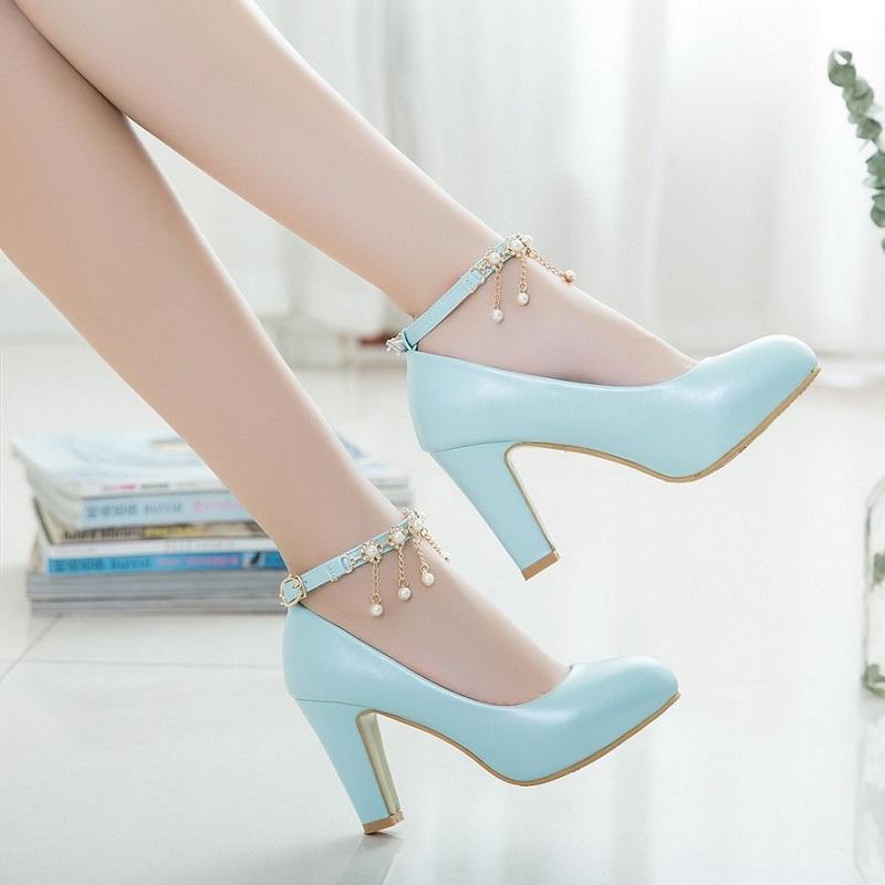 Elegant High Heel String Bead Ankle Strap Pump Sandals