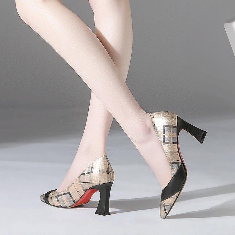 High End Leather Pointed Toe Heel Multi Color Pumps