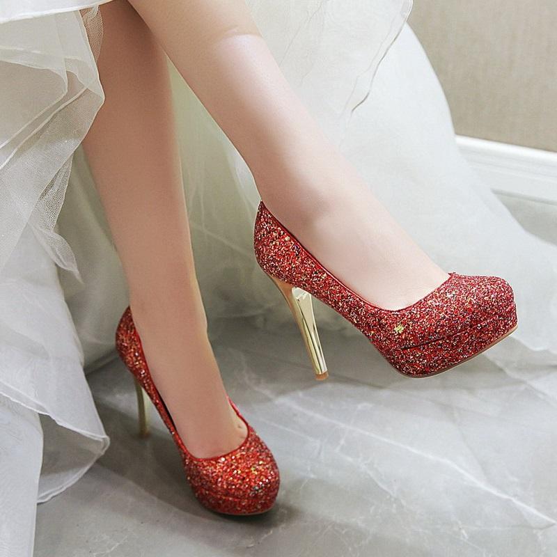 New Sexy Bling Thin High Heels Platform Pump Shoes
