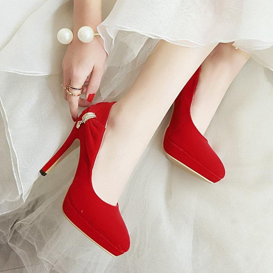 Elegant High Heels Crystal Pointed Toe Pump Shoes