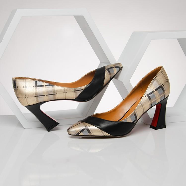 High End Leather Pointed Toe Heel Multi Color Pumps