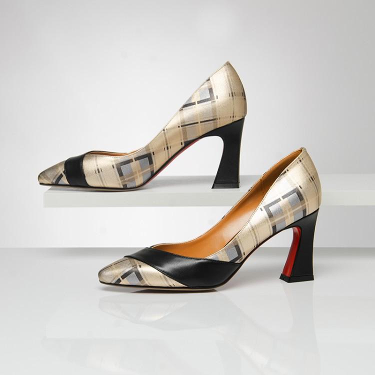 High End Leather Pointed Toe Heel Multi Color Pumps