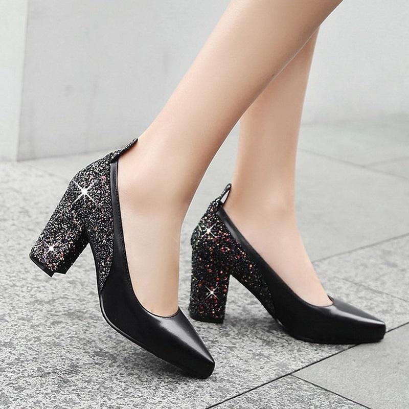 Sexy Bling Design Square High Heels Pumps Sandals