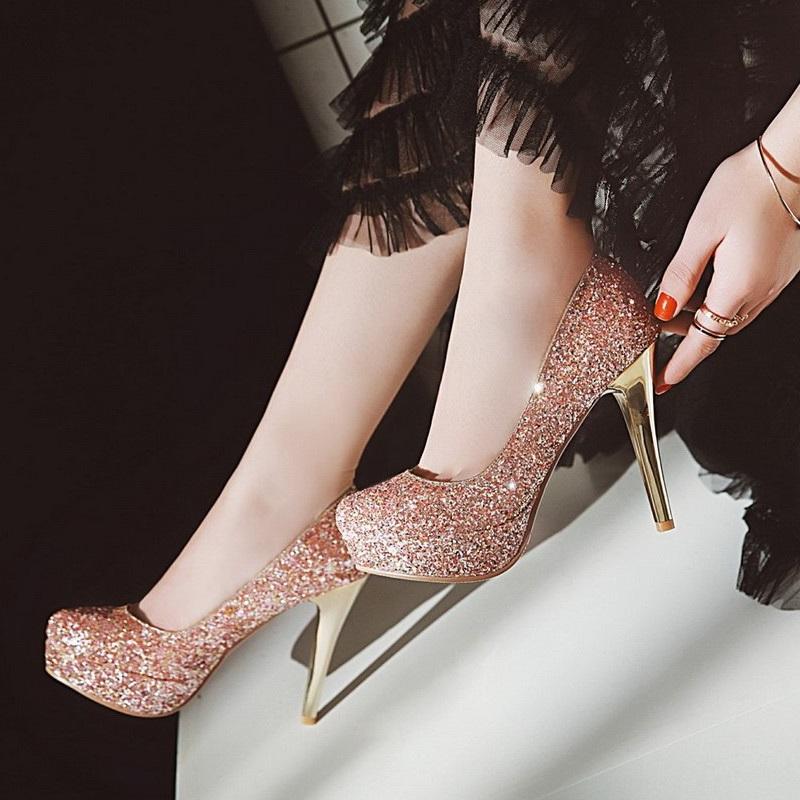 New Sexy Bling Thin High Heels Platform Pump Shoes