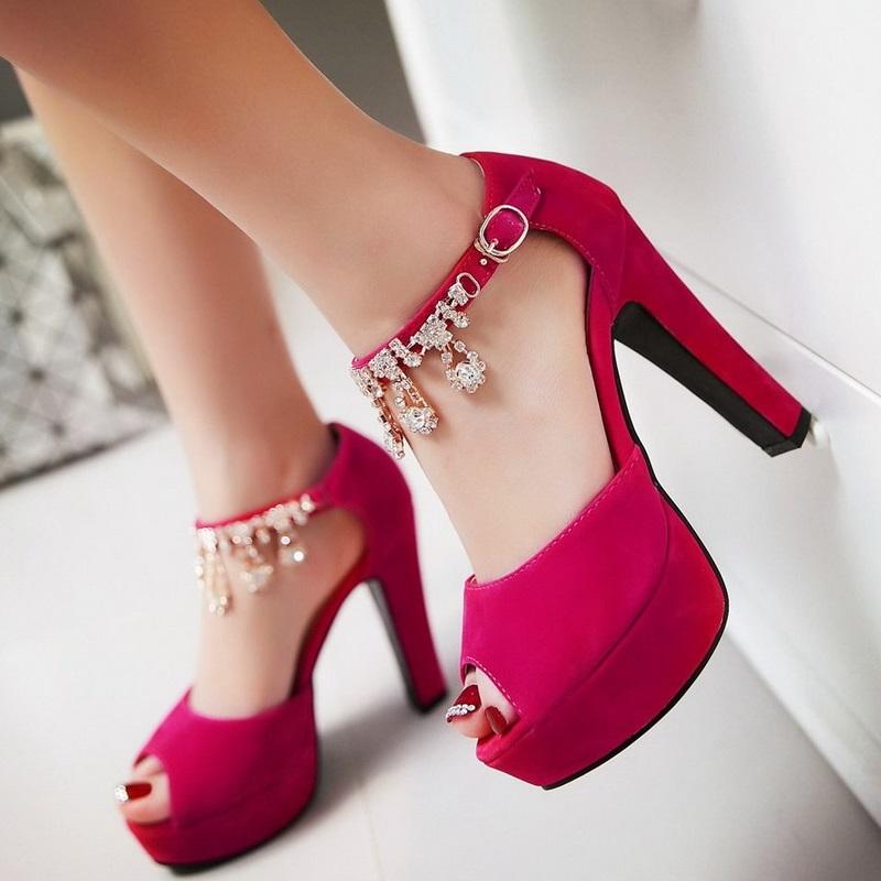 Peep Toe Rhinestone Crystal High Heels Pump Shoes
