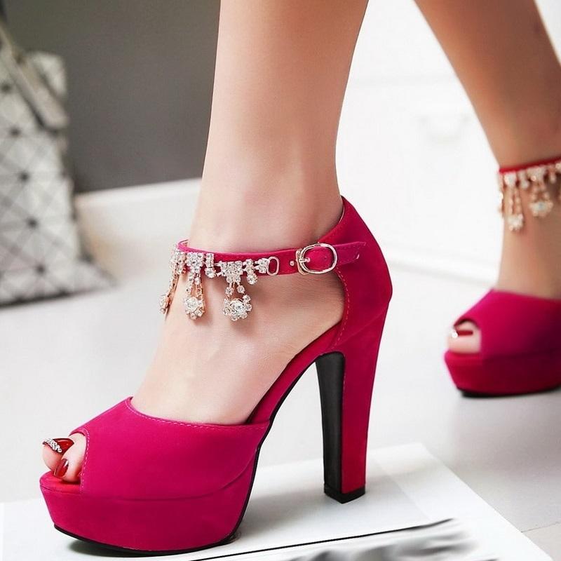 Peep Toe Rhinestone Crystal High Heels Pump Shoes