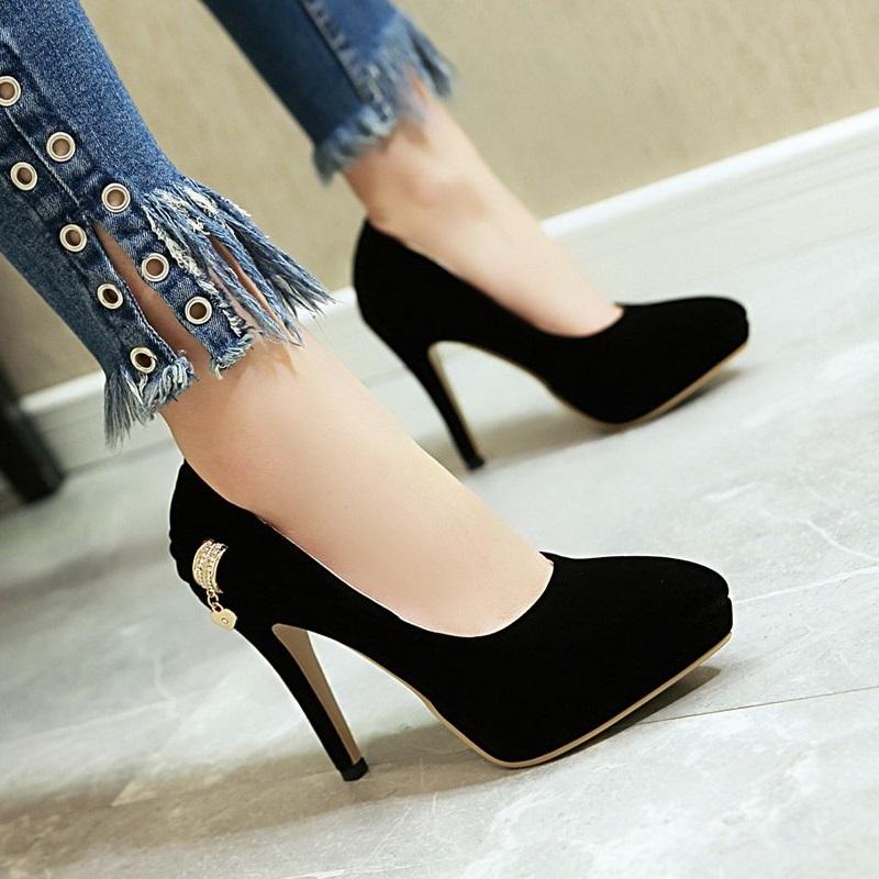 Elegant High Heels Crystal Pointed Toe Pump Shoes