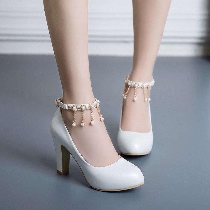 Elegant High Heel String Bead Ankle Strap Pump Sandals