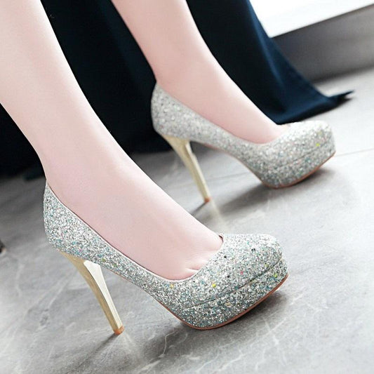 New Sexy Bling Thin High Heels Platform Pump Shoes