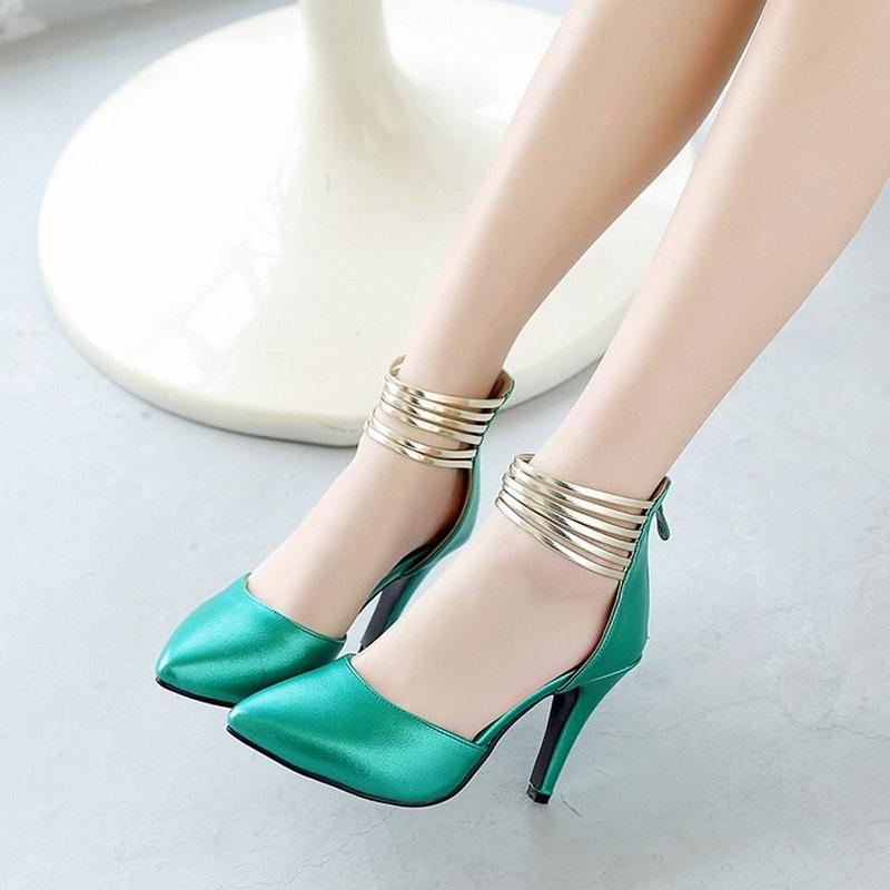 Elegant Pointed Toe Thin Ankle Wrap High Heel Pumps Shoes