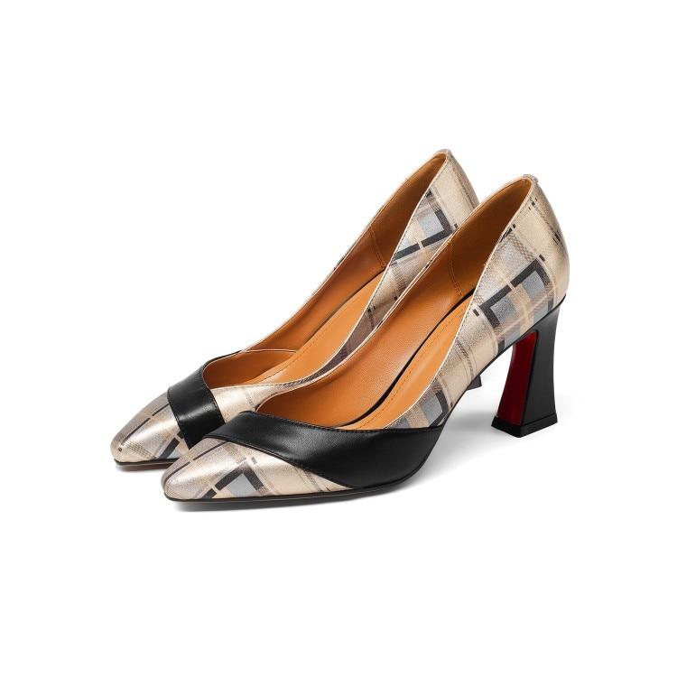 High End Leather Pointed Toe Heel Multi Color Pumps