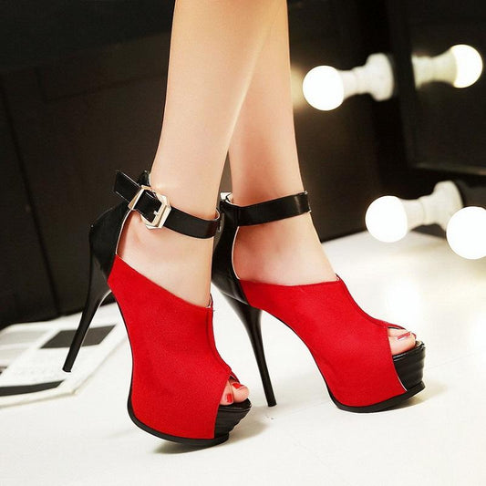 Ankle Strap High Heels Peep Toe Platform Sandals Stilettos