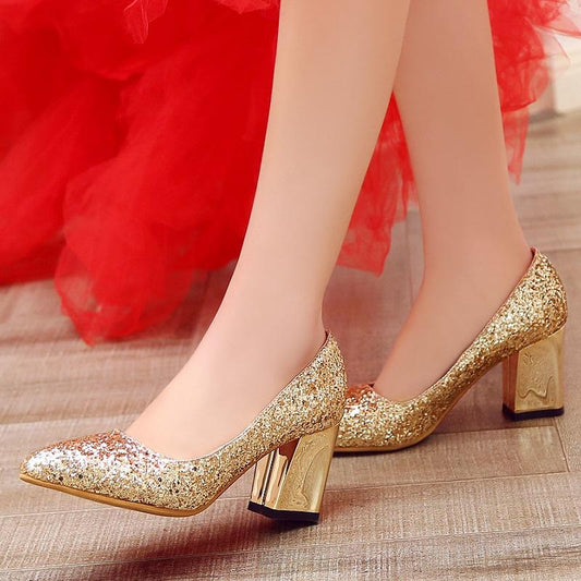 Bling Pointed Toe Glitter High Heel Pump Shoes